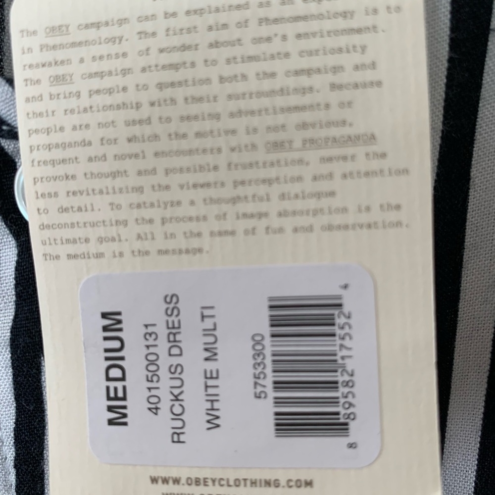 Obey No 89 Black & White Striped Dress Sz M - Picture 9 of 9